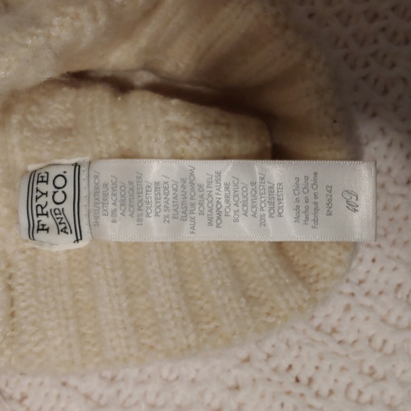 Frye and Co. Brand Beanie Hat with Pom, Cream White. - Picture 4 of 5
